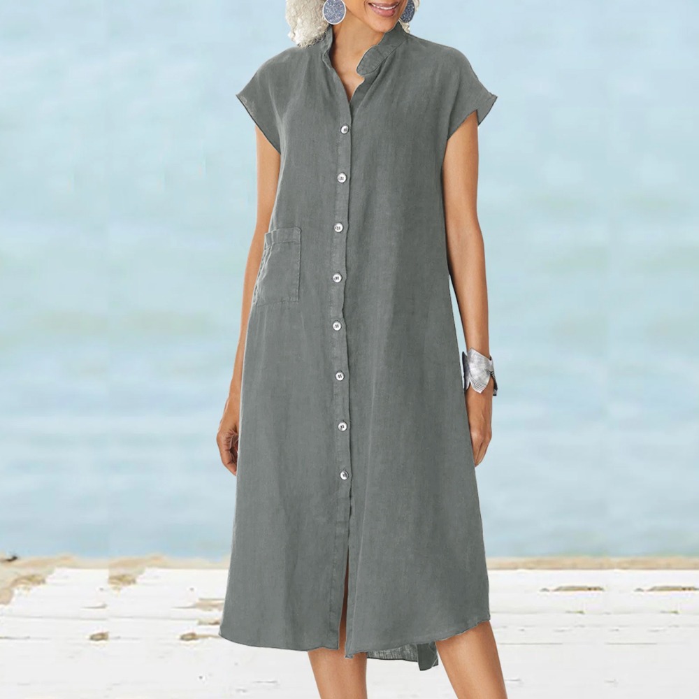 2026 Women Casual Black Shirt  - Casual Loose Linen Shirt Dress ulasan dan harga