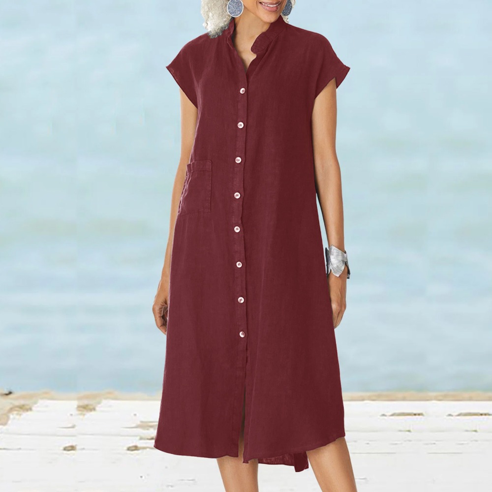 2026 Women Casual Black Shirt  - Casual Loose Linen Shirt Dress ulasan dan harga