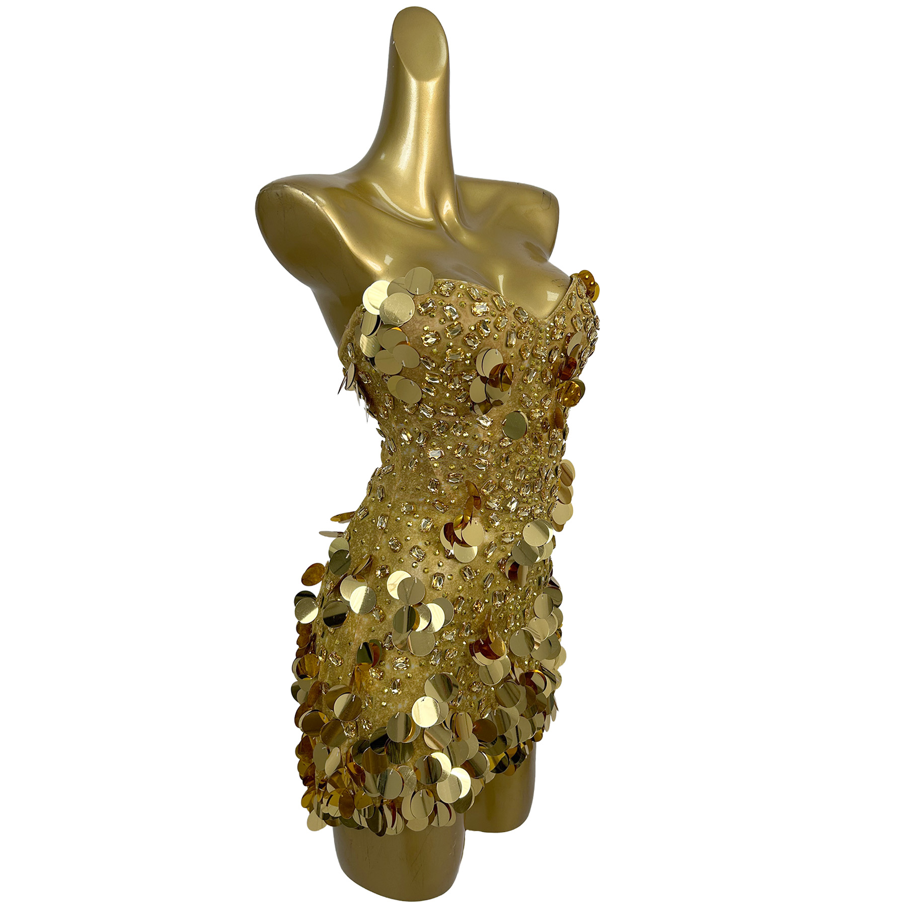 Sparkly Gold Crystals Straples - Sparkly Rhinestone Club Party Dress ulasan dan harga