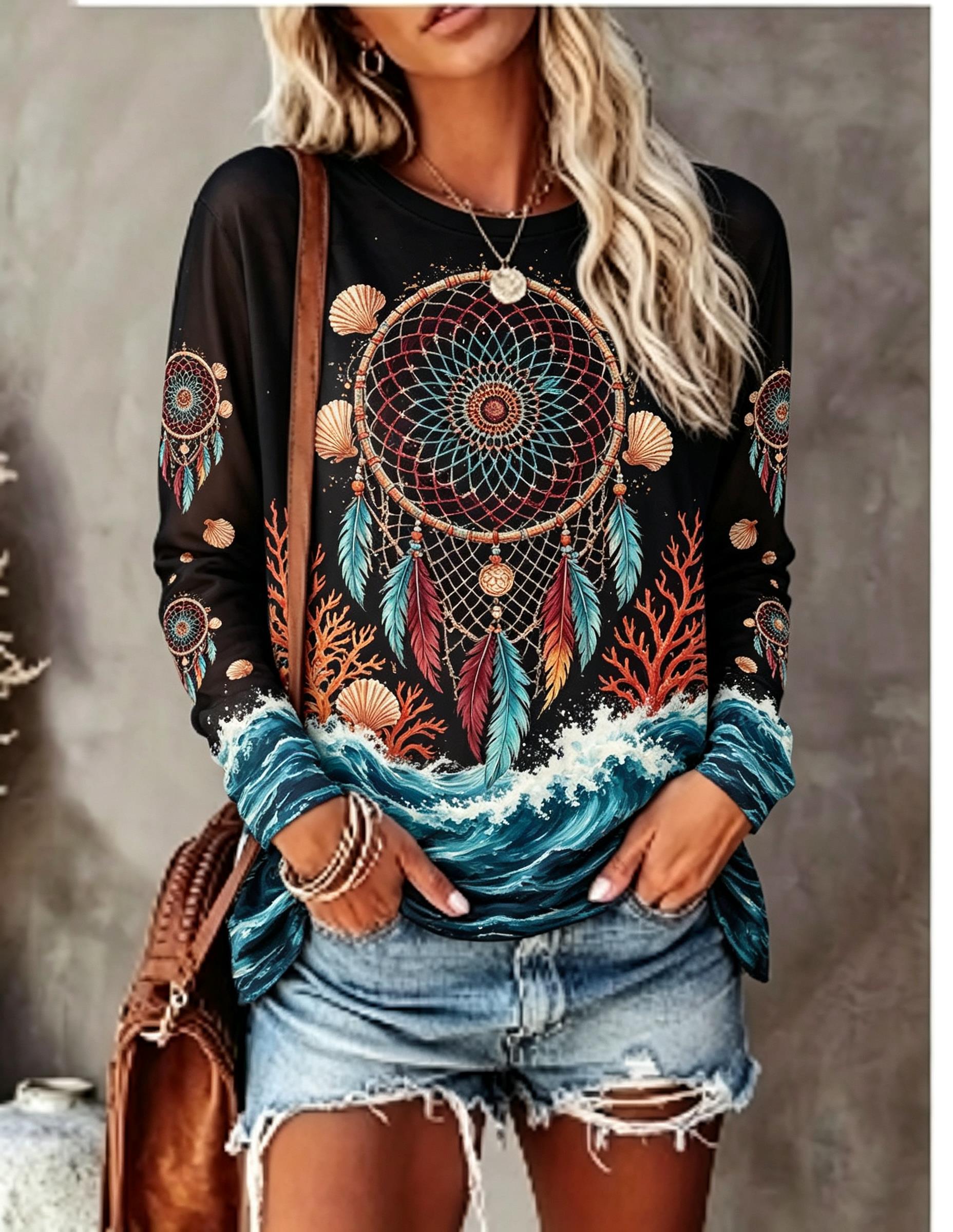 Women's Crew Neck Long Sleeve  - Blouses ulasan dan harga