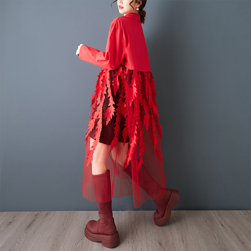 Spring New Loose Floral Print  - Korean Style A Line Shirt Dress ulasan dan harga