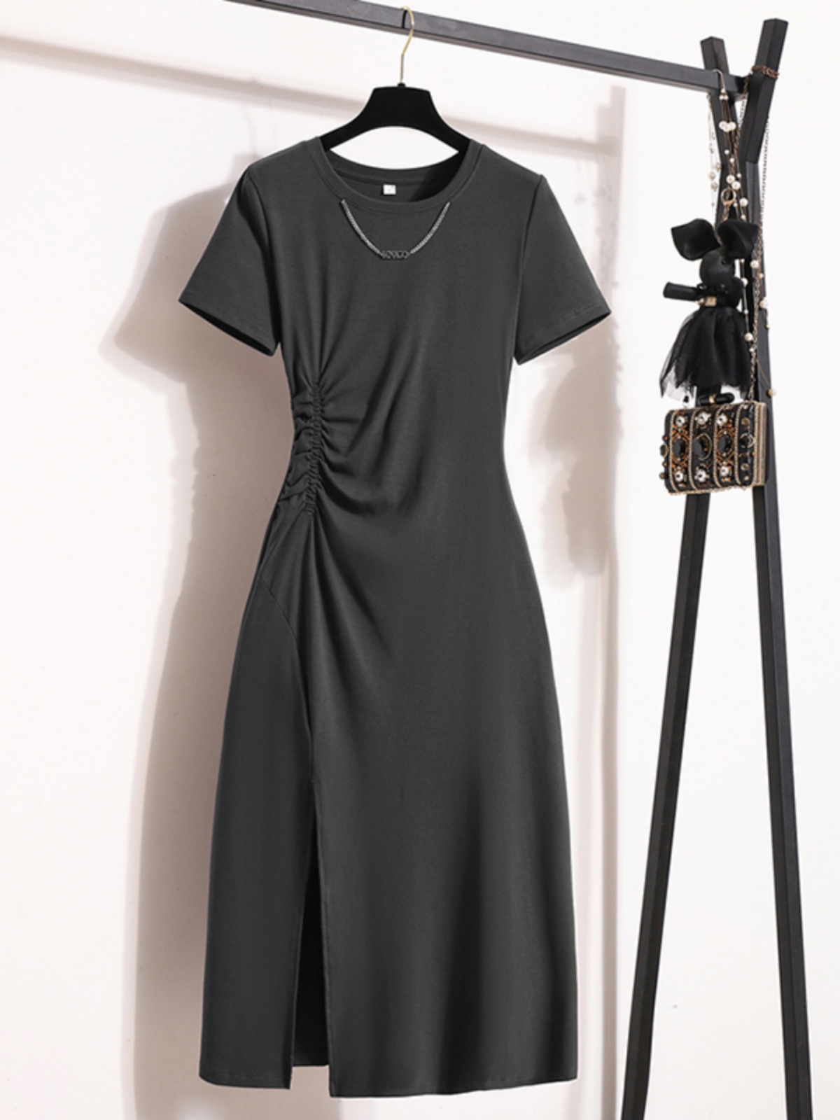 Casual Elegant Short Sleeve Dr - Korean Style A Line Shirt Dress ulasan dan harga