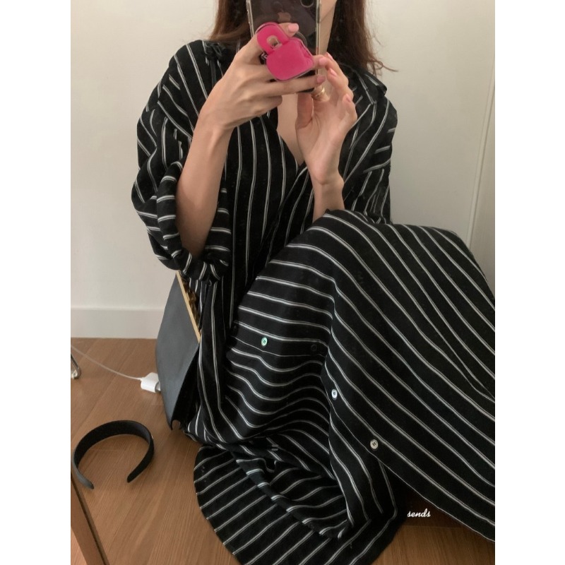 Korean Minimalist Loose Collar - Korean Style A Line Shirt Dress ulasan dan harga
