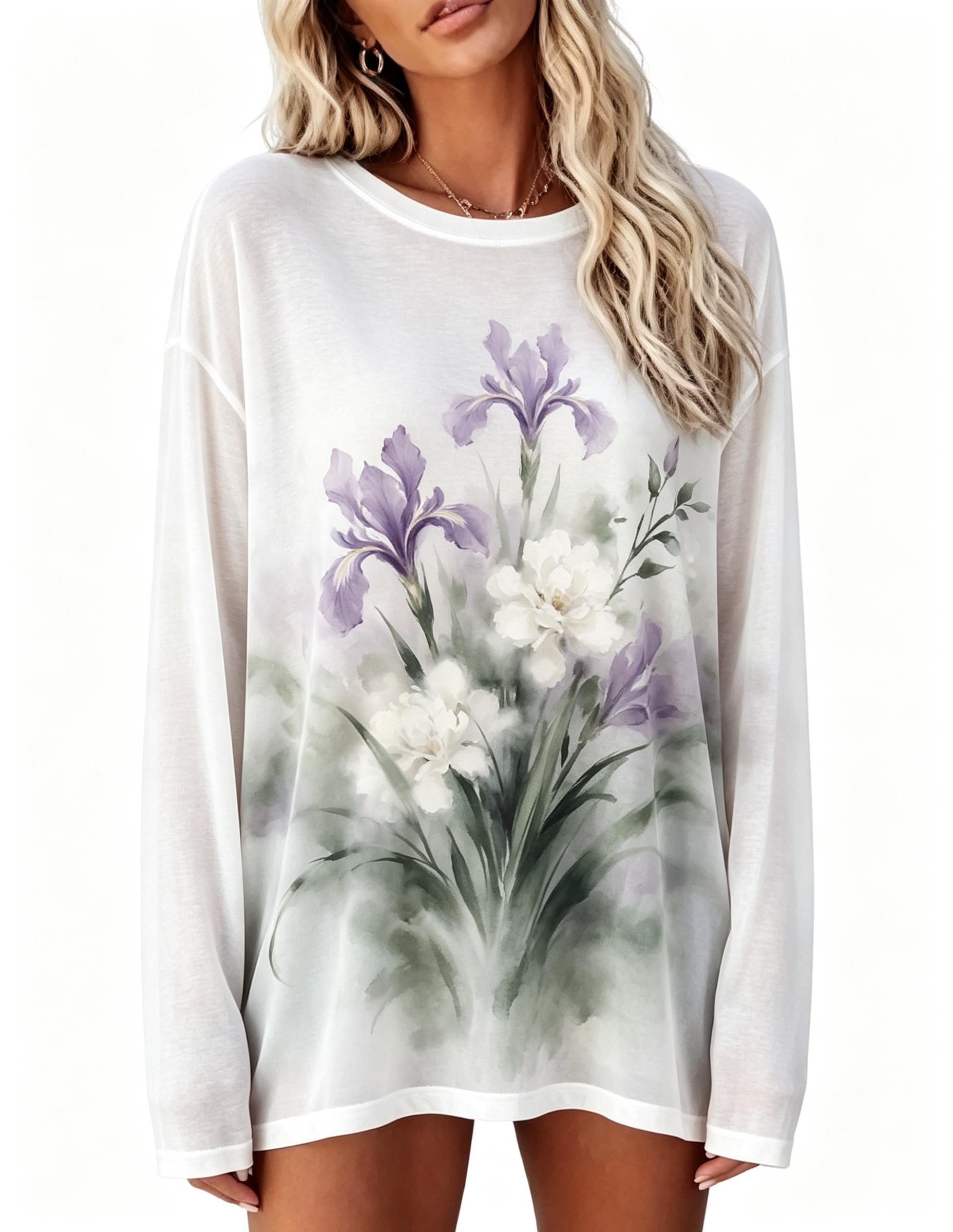 Women Long Sleeve T‑Shirt Vint - Blouses ulasan dan harga