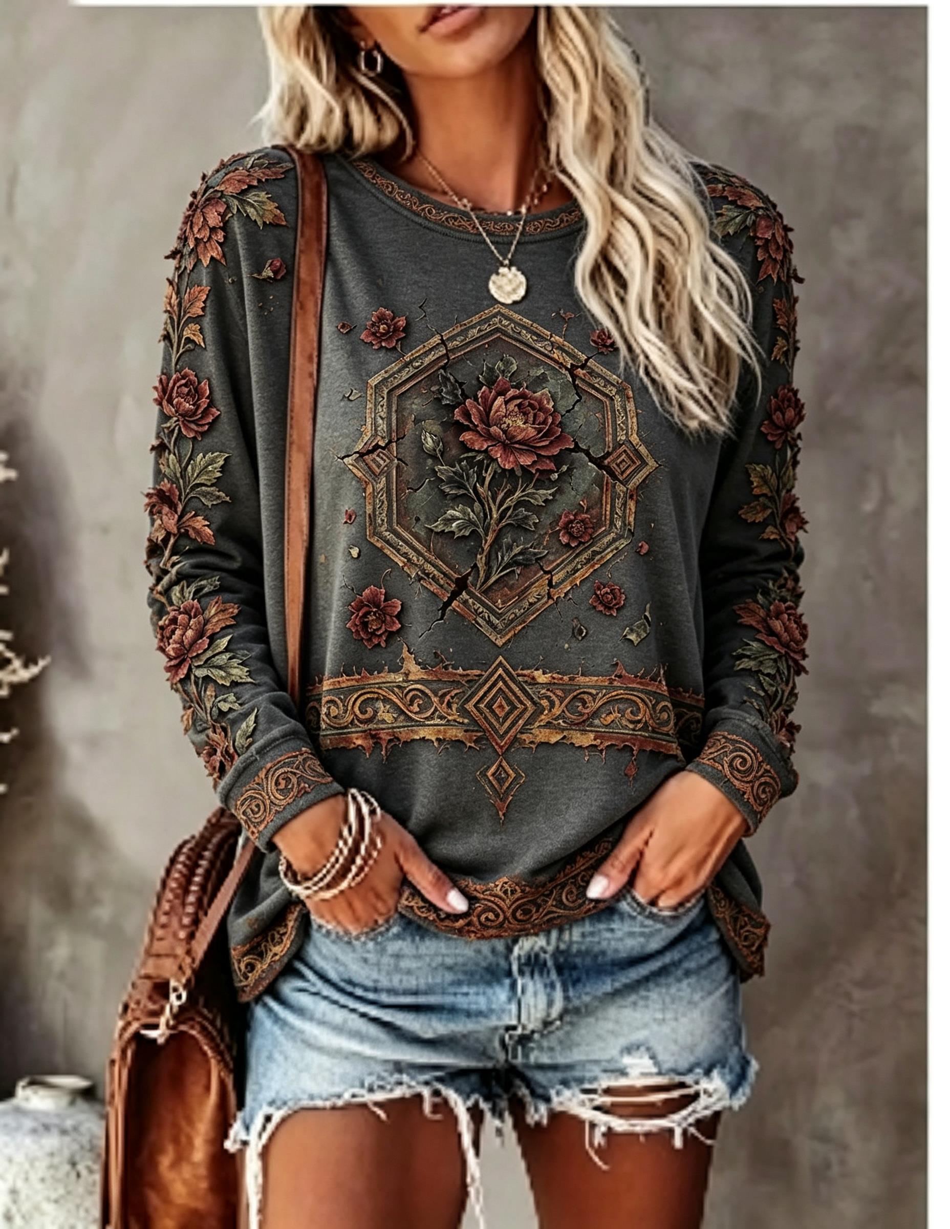 Women Crew Neck Long Sleeve T‑ - Blouses ulasan dan harga