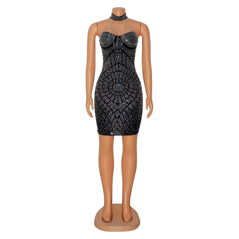 Doyerl Sparkly Rhinestones Dia - Sparkly Rhinestone Club Party Dress ulasan dan harga