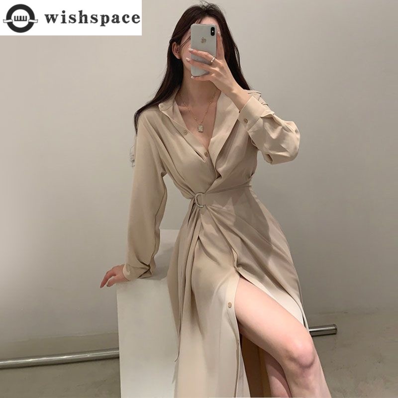 Long Sleeved Lapel Shirt Style - Korean Style A Line Shirt Dress ulasan dan harga