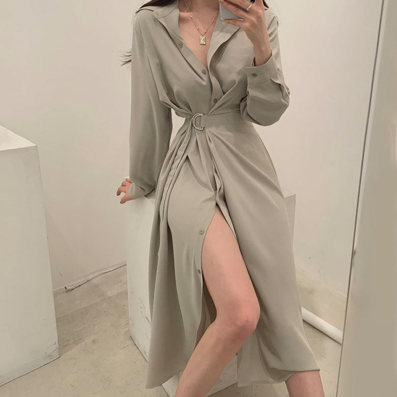 Long Sleeved Lapel Shirt Style - Korean Style A Line Shirt Dress ulasan dan harga
