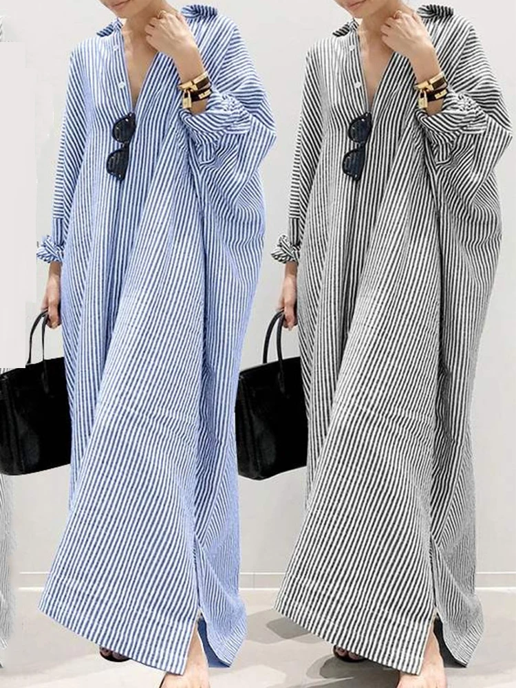 Summer Dress Cotton Linen Stri - Casual Loose Linen Shirt Dress ulasan dan harga