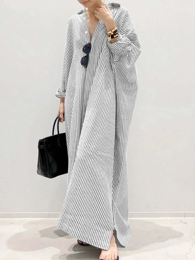 Summer Dress Cotton Linen Stri - Casual Loose Linen Shirt Dress ulasan dan harga