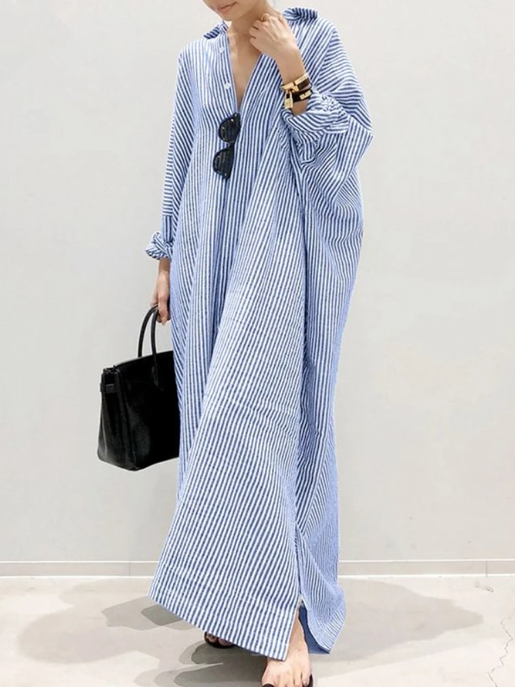 Summer Dress Cotton Linen Stri - Casual Loose Linen Shirt Dress ulasan dan harga