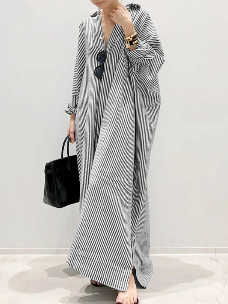 Summer Dress Cotton Linen Stri - Casual Loose Linen Shirt Dress ulasan dan harga
