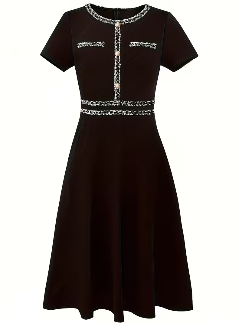 Women Elegant Summer Crew Neck - French Vintage Floral Midi Dress ulasan dan harga
