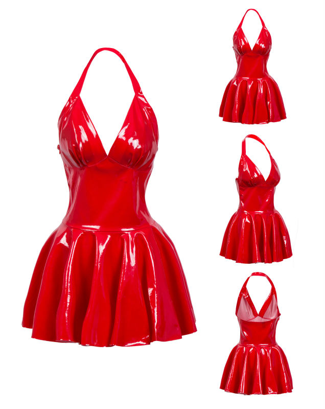 Women Sexy Latex Leather Pleat - Y2K Backless Halter Mini Dress ulasan dan harga