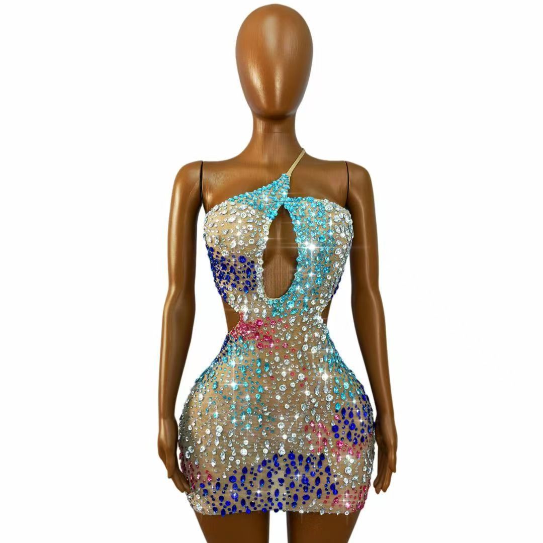 Sparkly Colorful Rhinestones W - Sparkly Rhinestone Club Party Dress ulasan dan harga