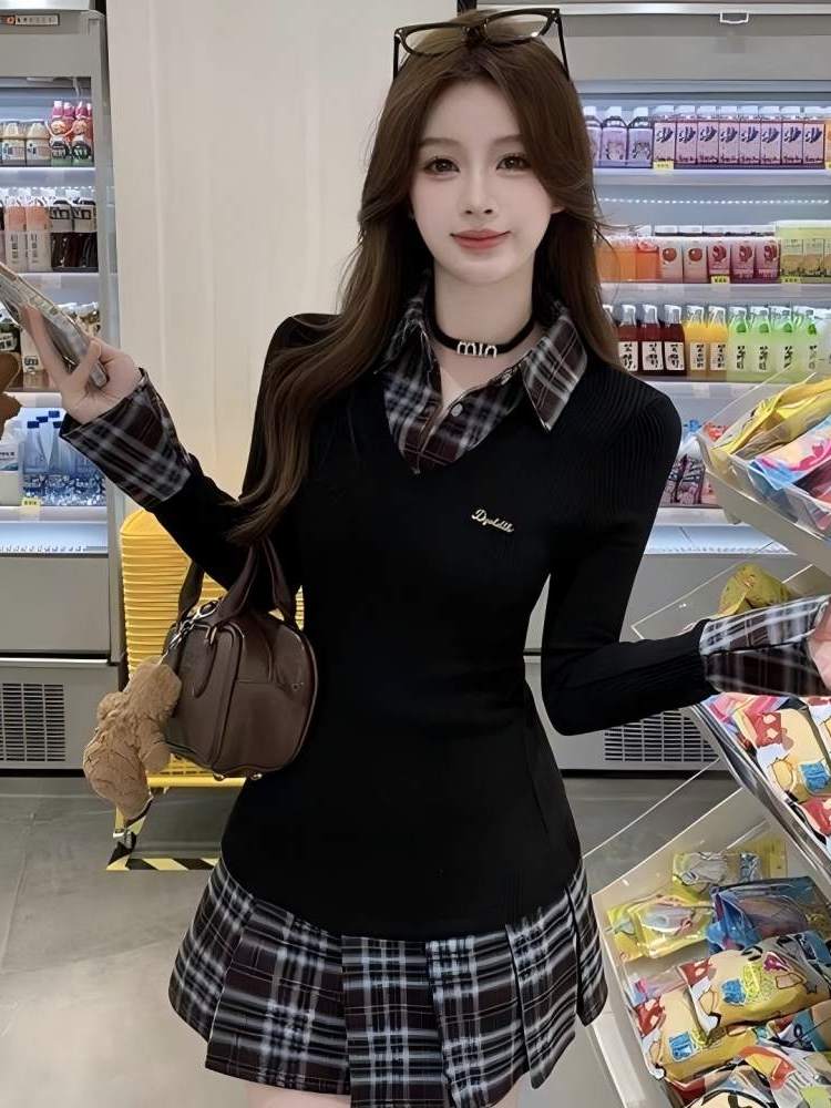 Korean Style Slim Fit  Collar  - Korean Style A Line Shirt Dress ulasan dan harga