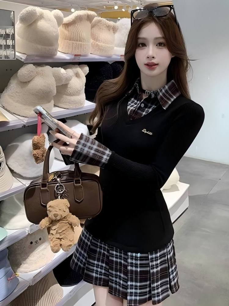 Korean Style Slim Fit  Collar  - Korean Style A Line Shirt Dress ulasan dan harga
