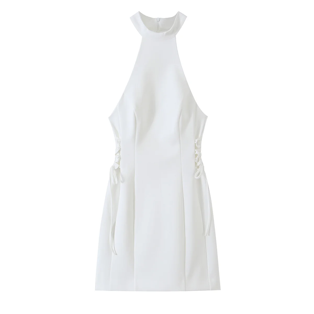Women White High Neck Halter M - Y2K Backless Halter Mini Dress ulasan dan harga