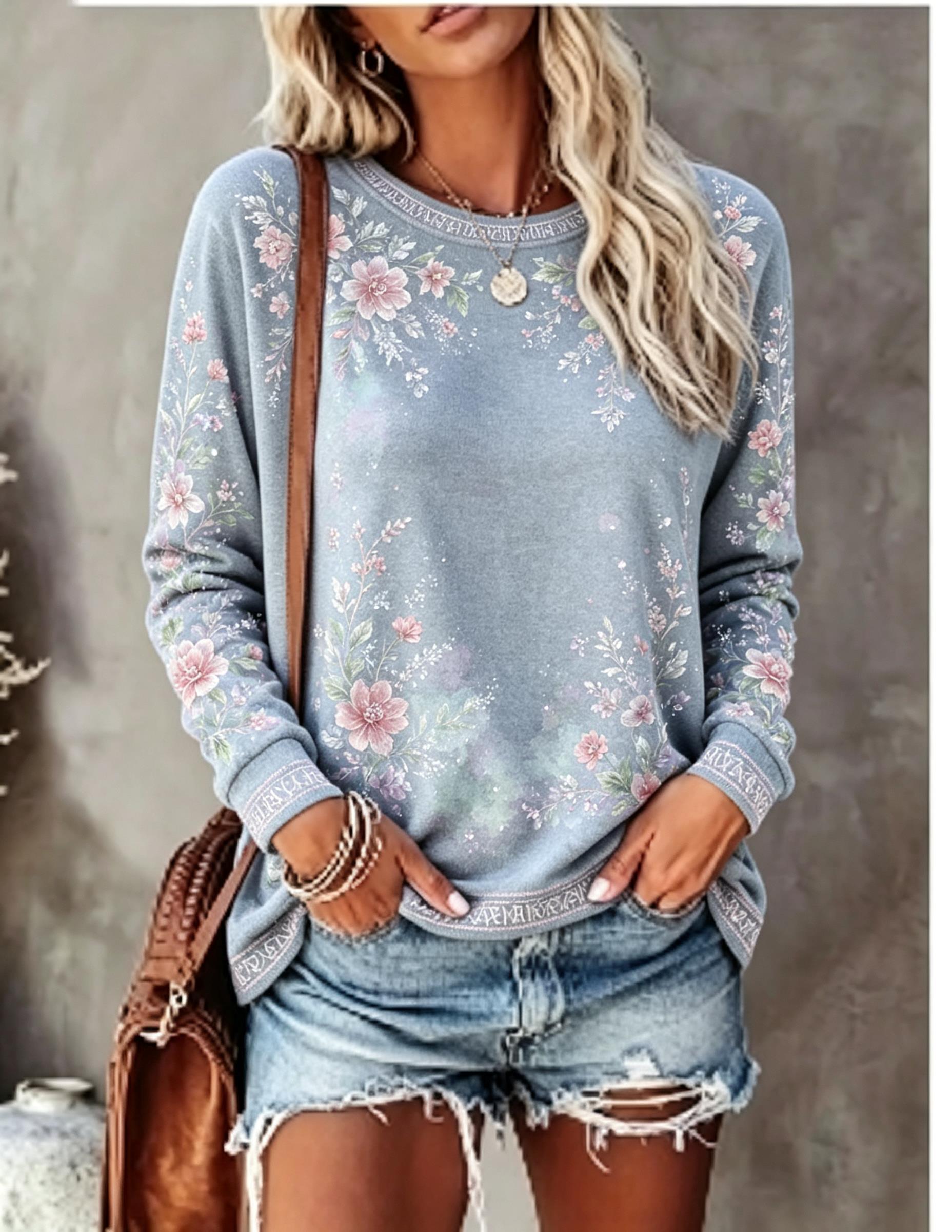 Women Crew Neck Long Sleeve T‑ - Blouses ulasan dan harga