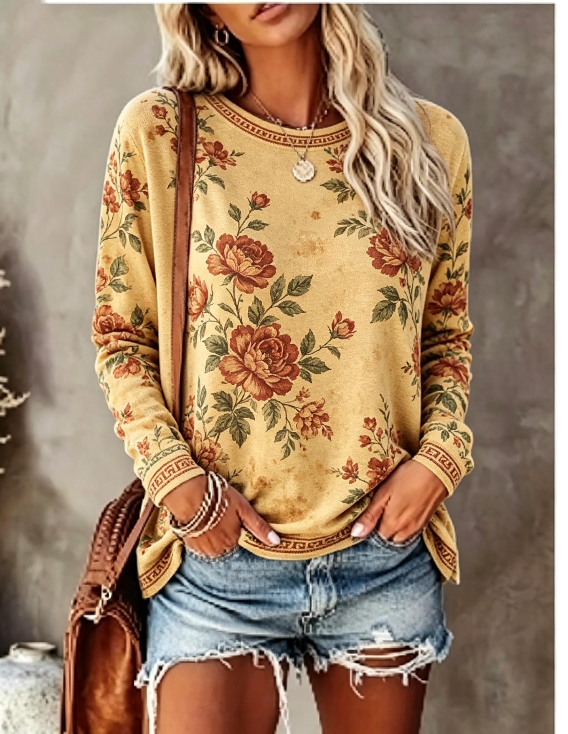 Women Crew Neck Long Sleeve T‑ - Blouses ulasan dan harga