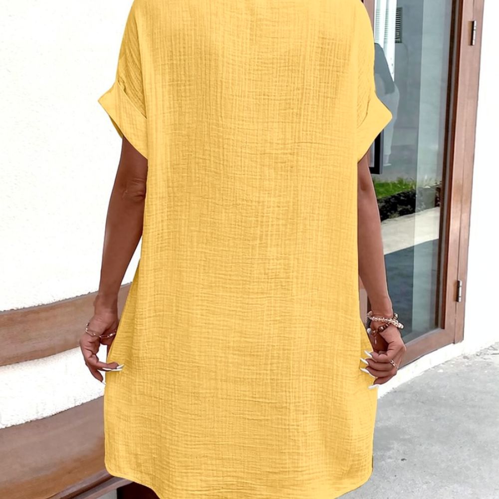 Women V Neck Shirt Dress Summe - Casual Loose Linen Shirt Dress ulasan dan harga